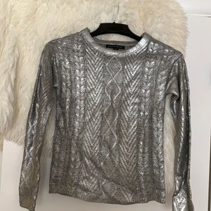 Boston proper metallic silver cableknit sweater